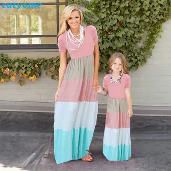 

Cutyome Mother And Daughter Patchwork Dress Drop Shipping 2017 Family Look Matching Mommy And Me Clothes Summer Women Girl Dress