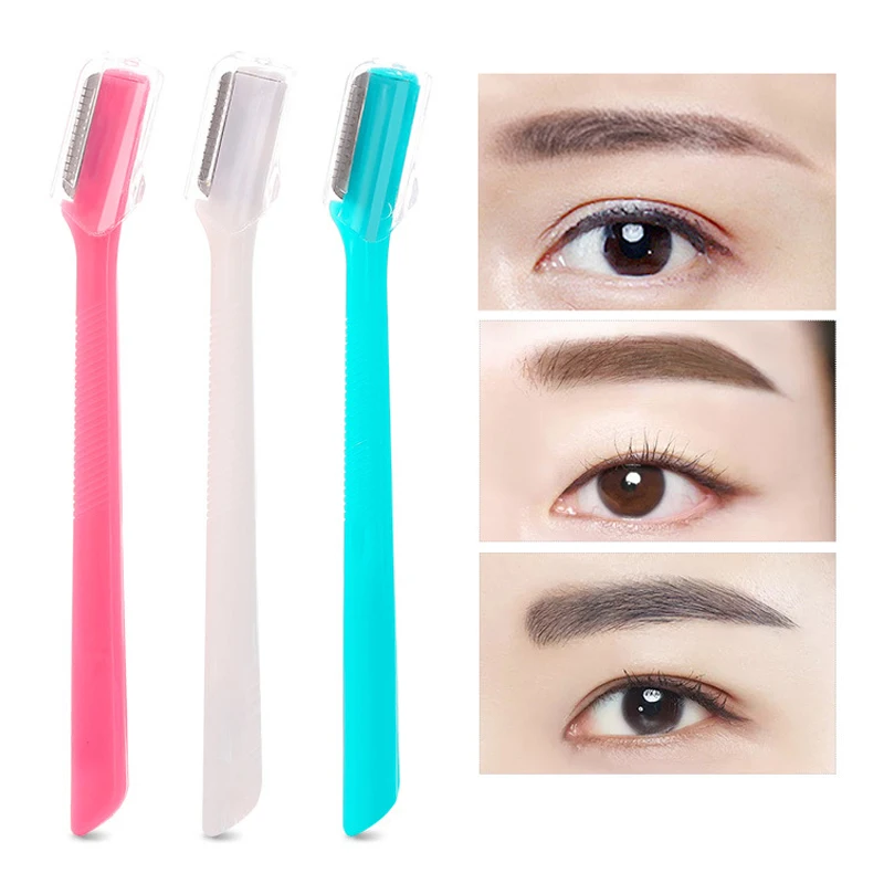 

YOKPN 3 Pcs/Set Colorful Eyebrow Trimmers Sharp Knife Women Eyebrow Shaver Hair Remover Makeup Tools Face Hair Razor With Cover