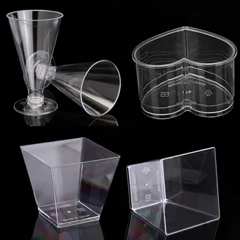 

Plastic Cup Clear Square Love Cone Shape Disposable Dessert Cup Festival Wedding Decoration Cake Mousse Jelly Pudding Tiramisu