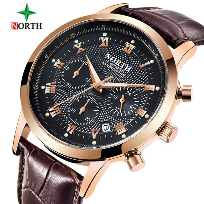 

NORTH Top Luxury Brand 2018 New Business Fashion Men Quartz Leather Watch Army Military Chronograph Men Watch Relogio Masculino