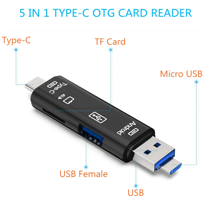 

5 in 1 Type-C USB 3.1 OTG Card Reader USB2.0 Micro USB Female TF Card Type C Adapter USB-C High Speed Multi Memory OTG Converter