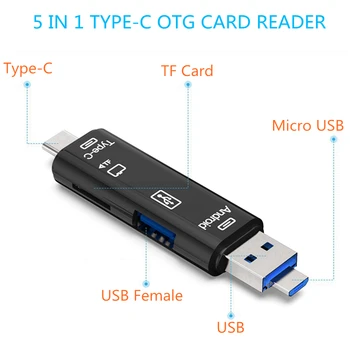 

5 in 1 Type-C USB 3.1 OTG Card Reader USB2.0 Micro USB Female TF Card Type C Adapter USB-C High Speed Multi Memory OTG Converter