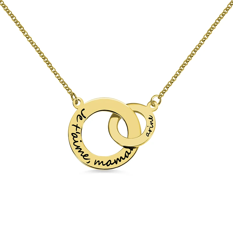 Gold Plated AILIN, персонализированное семейное имя, двойные круги, ожерелье с гравировкой, Переплетенные круги, ожерелье с переплетением, ожерелье для подарка - Окраска металла: Gold Plated