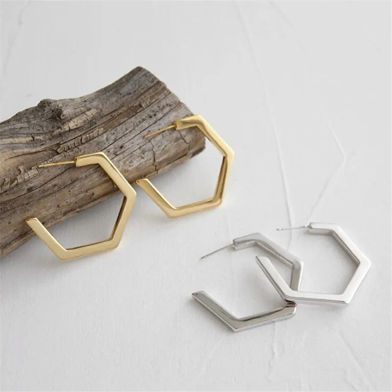 ying Vahine Minimalist Style Brass Geometric Polygon Stud Earrings for Women
