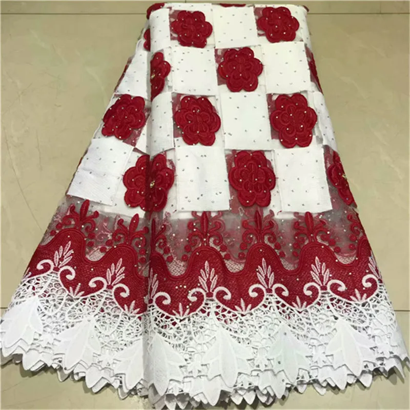 

High Quality Nigerian red Guipure Lace French Cord Lace With Stones 2019 New African Guipure Cord Laces Fabrics For Wedding
