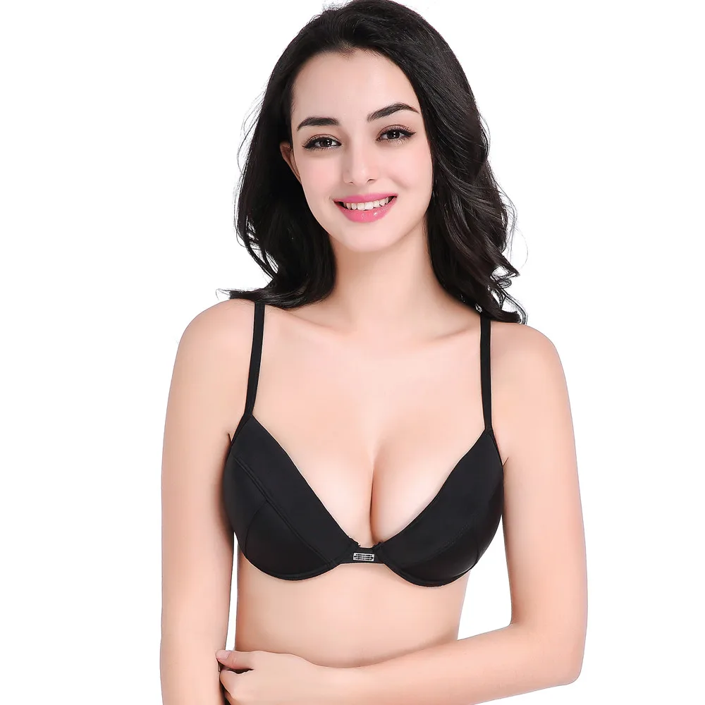 

2018 Bikini Top Underwired Double Layer Padding Push Up Europe America Style Bra A B C Adjustable Neck Strap Black Swim Top DF19