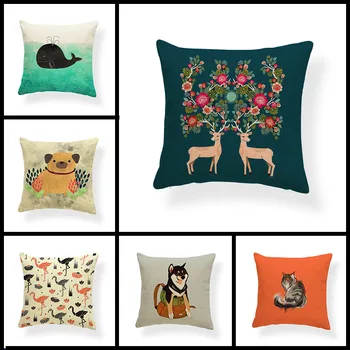 

Animal cartoon Home sofa supplies cushion cover Pillow Giraffe Dachshund Husky Pug Corgi Owl Deer Flamingo printing Decoration