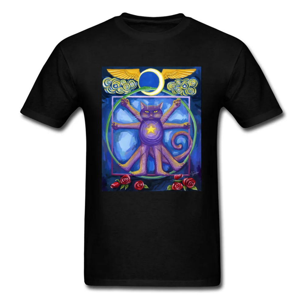 Funny Cool Geek T-shirts O Neck Pure Cotton Youth Tops T Shirt Short Sleeve ostern Day Geek Tops & Tees Wholesale Da Vinci Cat squaring the circle black