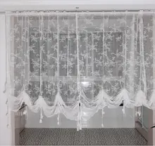 ZHH New Roman Window Curtain Panel White Lace Sheer Curtain for kitchen Embroidered Lving room Tulle