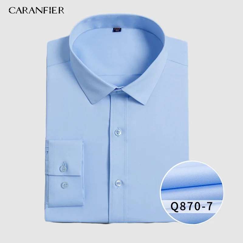 Q870 CARANFIER/мужские рубашки, повседневные хлопковые, новые, хорошего качества, однотонные, обычные, с длинными рукавами, с отложным воротником, мужские деловые костюмы - Цвет: Q870