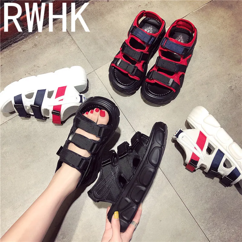 

RWHK 2019 new wild sandals female muffin bottom thick sports color matching sandals women's tide Roman sandals B080