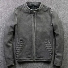 Винтаж Италия Европа Мужская мода из натуральной воловьей кожи мужской кожаный плащ зимняя короткая куртка Серый Большие размеры xxxxxl 4xl 5xl