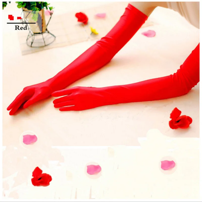 Silk Long Finger Elbow Sun protection gloves Opera Evening Party Prom Costume Fashion Gloves black red white grey women AD0628