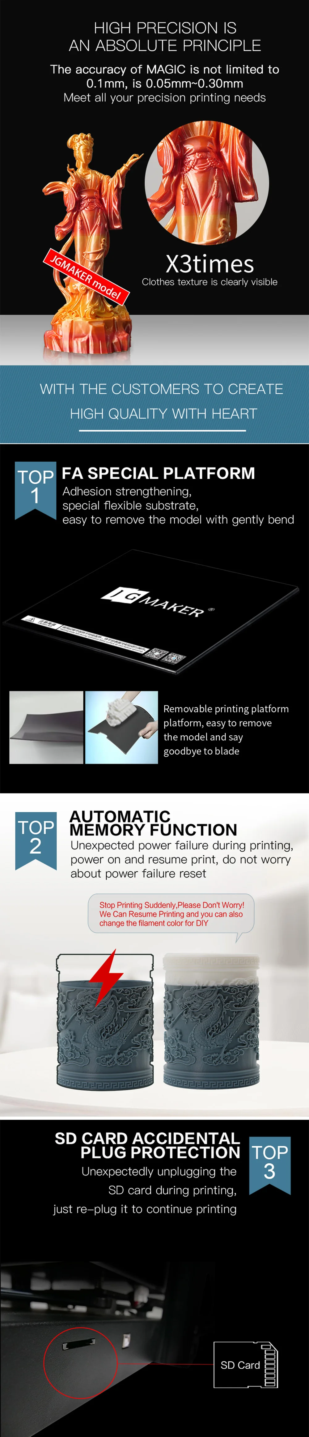 JGAURORA 3d принтер Волшебная алюминиевая рамка DIY набор большой размер печати 220*220*250 мм высокая точность печати