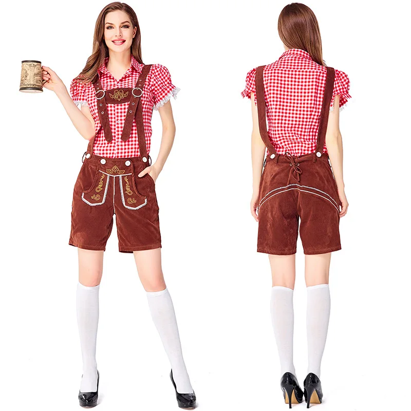 

German traditional Pink Oktoberfest couple costumes European and American bar overalls Alpine costumes adult women