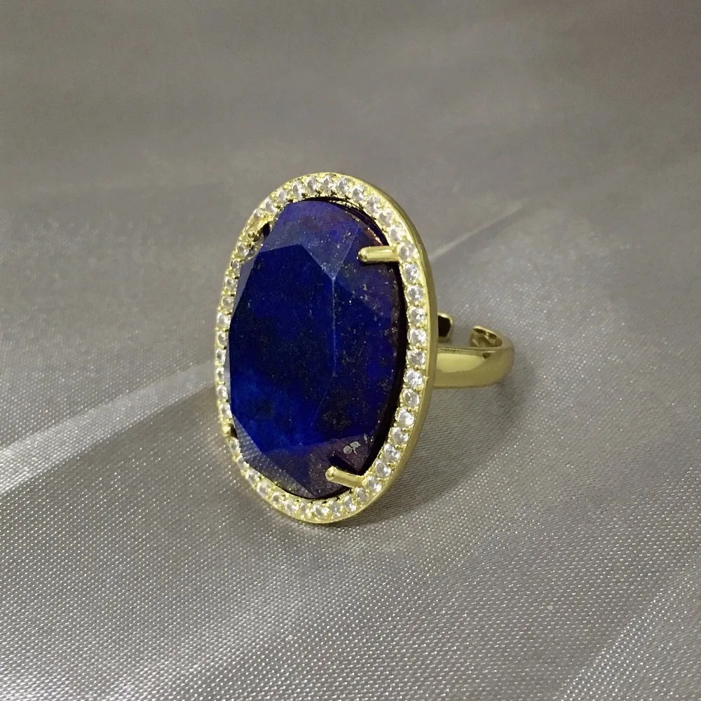 CZ Циркон Стразы полное кольцо натуральный Лазурит опал, Кварц Регулируемый размер кольцо с камнем Свадебная вечеринка миди манжеты кольца для женщин