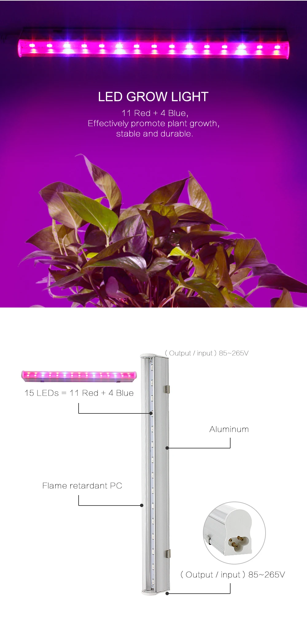 Полный спектр T5 трубчатый светодиодный светильник для выращивания 660nm красный и 455nm синий светильник AC 85-265V для растений с вилкой EU US AU