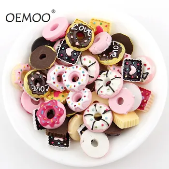 

20PC Mix Cake Doughnut Macaron Resin Flatback Flat Back Cabochon Kawaii Decoration Miniature Resin Cream Bread Food For DIY