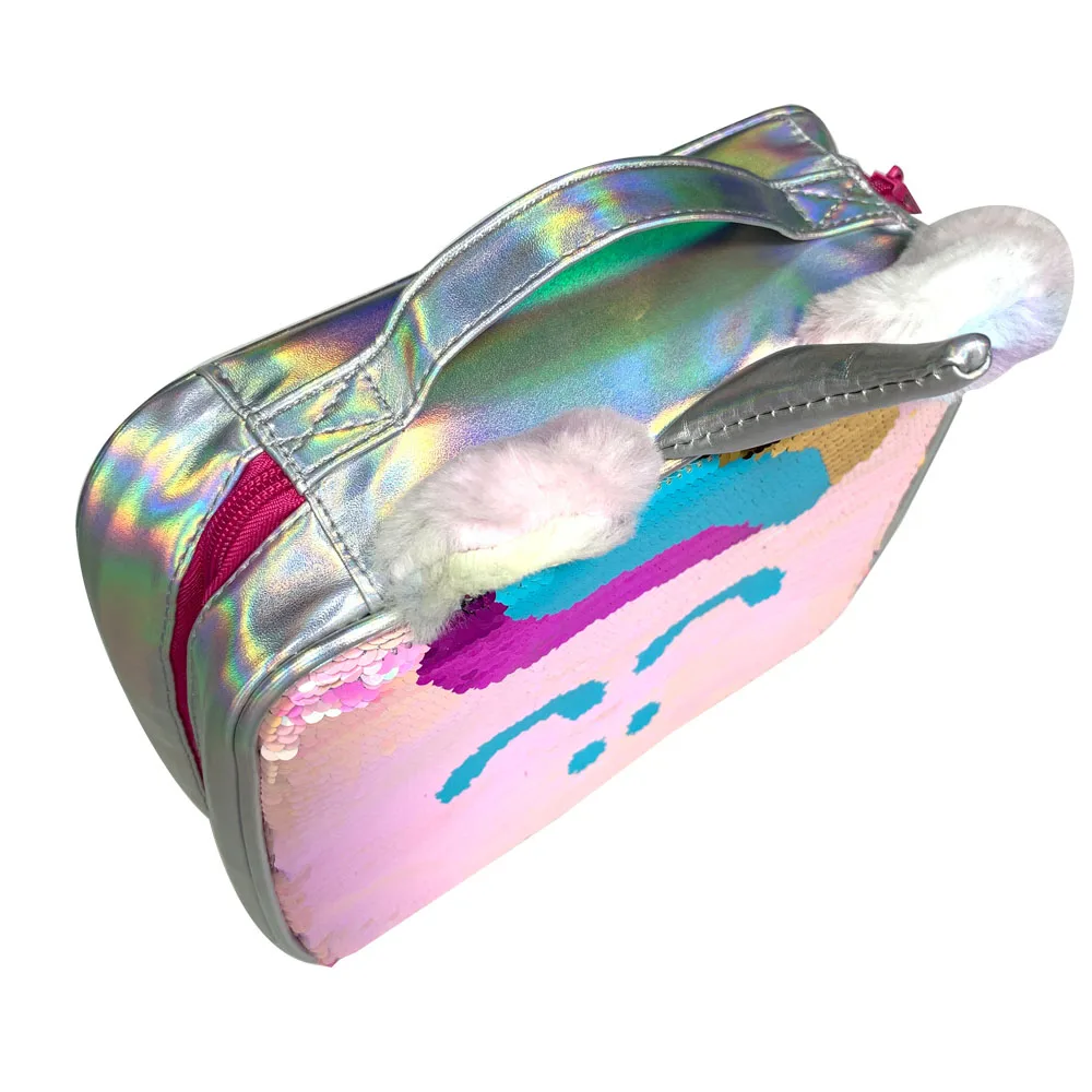 Unicórnio mágico sequin lancheira sereia rosa colorido