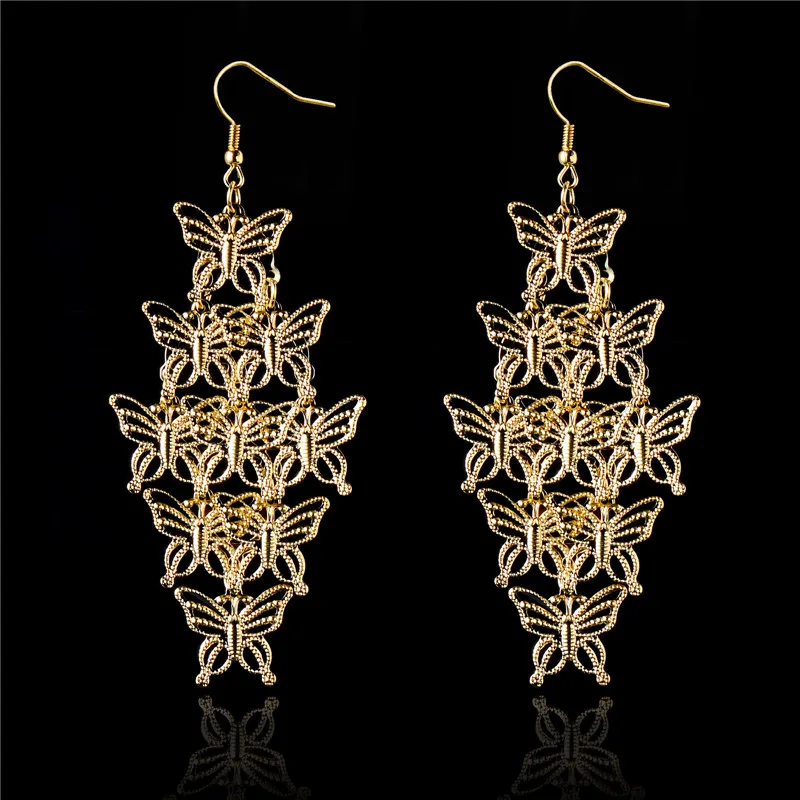 

H:HYDE New Arrival Fashion Hollow metal pattern Multilayer alloy butterfly earrings jewelry for women long earrings brincos