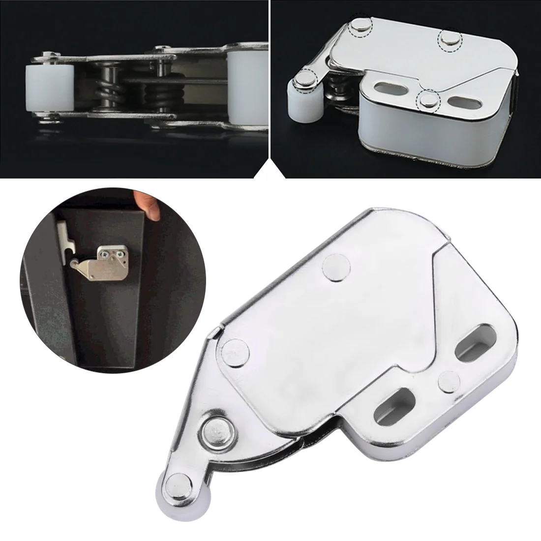 

Silver Mini Push Spring Clip Lock Catch Latch Cabinets Anti-Theft Cupboard Doors Lock With Cross Keys For Furniture Hardware