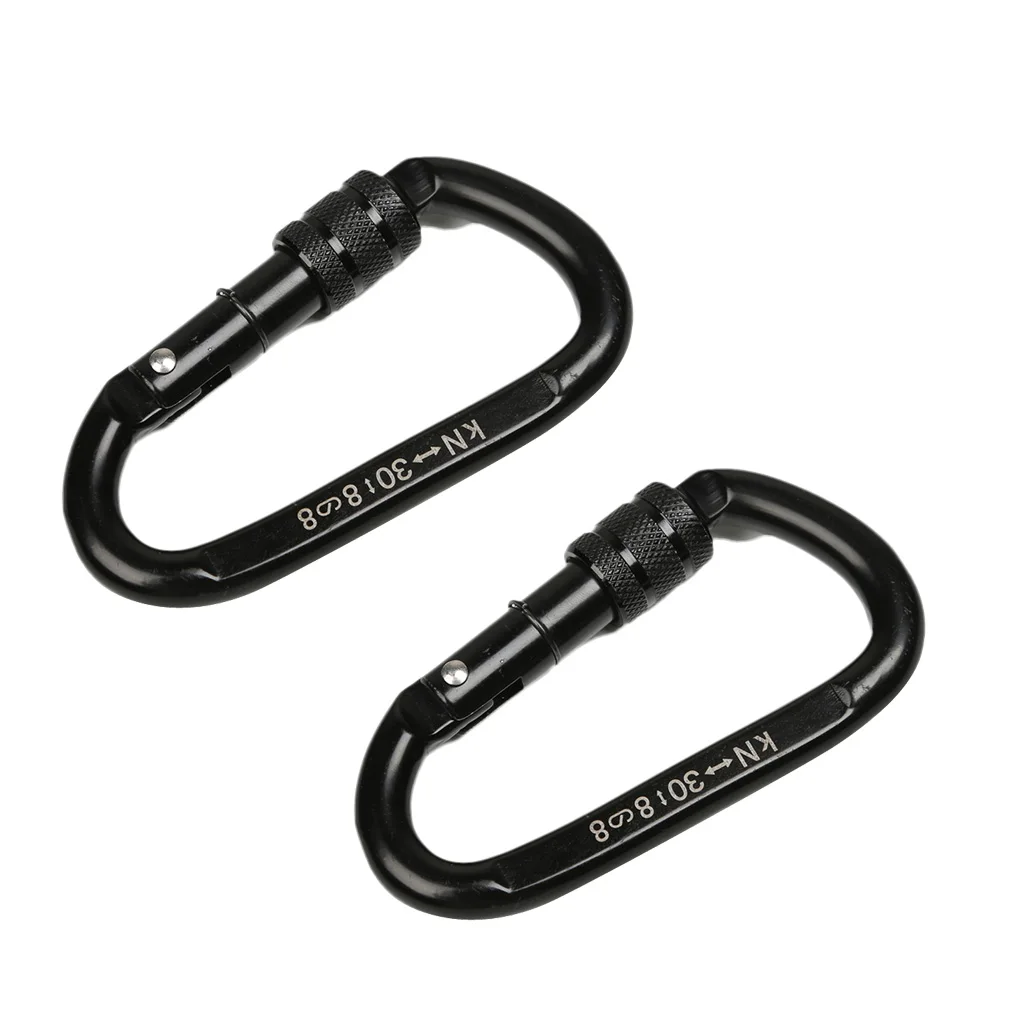 2 Pieces D Shaped Strong Durable 30KN Carbon Steel Screw Locking Carabiner Outdoor Climbing CE Approved Screw Locking Carabiner