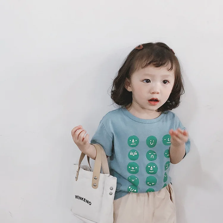 

Korean style 2019 Summer boys girls cute cartoon face T shirts kids cotton printed short sleeve Tees Tops 1-7Y