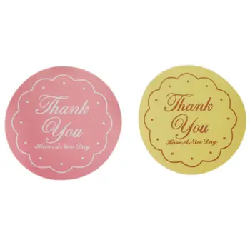 

48 Pcs/sheet Pink / Yellow DIY Gold/ Foil Thanks You Seal Labels Paper Self Adhesive Handmade Sticker Labels