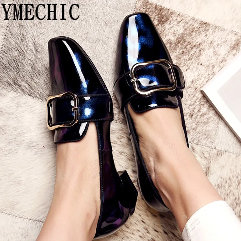 YMECHIC 2019 модные женские туфли на низком каблуке Весенняя дизайнерская синяя