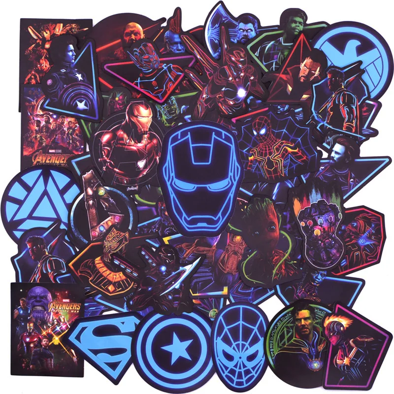 50 PCS Neon Super hero Avengers Stickers for Luggage Laptop Decal