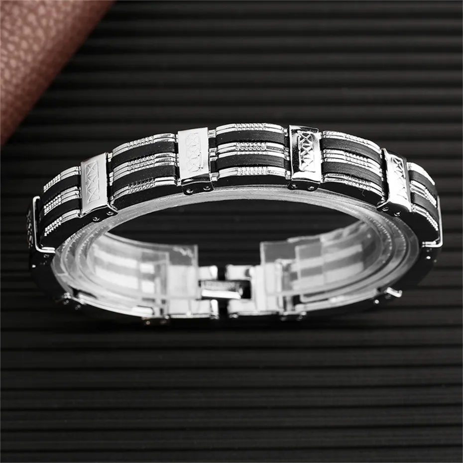 Black Simple Geometric Shape Stainless Steel Bracelet Men Chain Charms Gift Personality Male Jewelry (10)