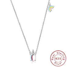 Милое 925 пробы Серебряное ожерелье с единорогами для девочек, детское Радужное лунное ожерелье, женское минималистичное ювелирное изделие SN031