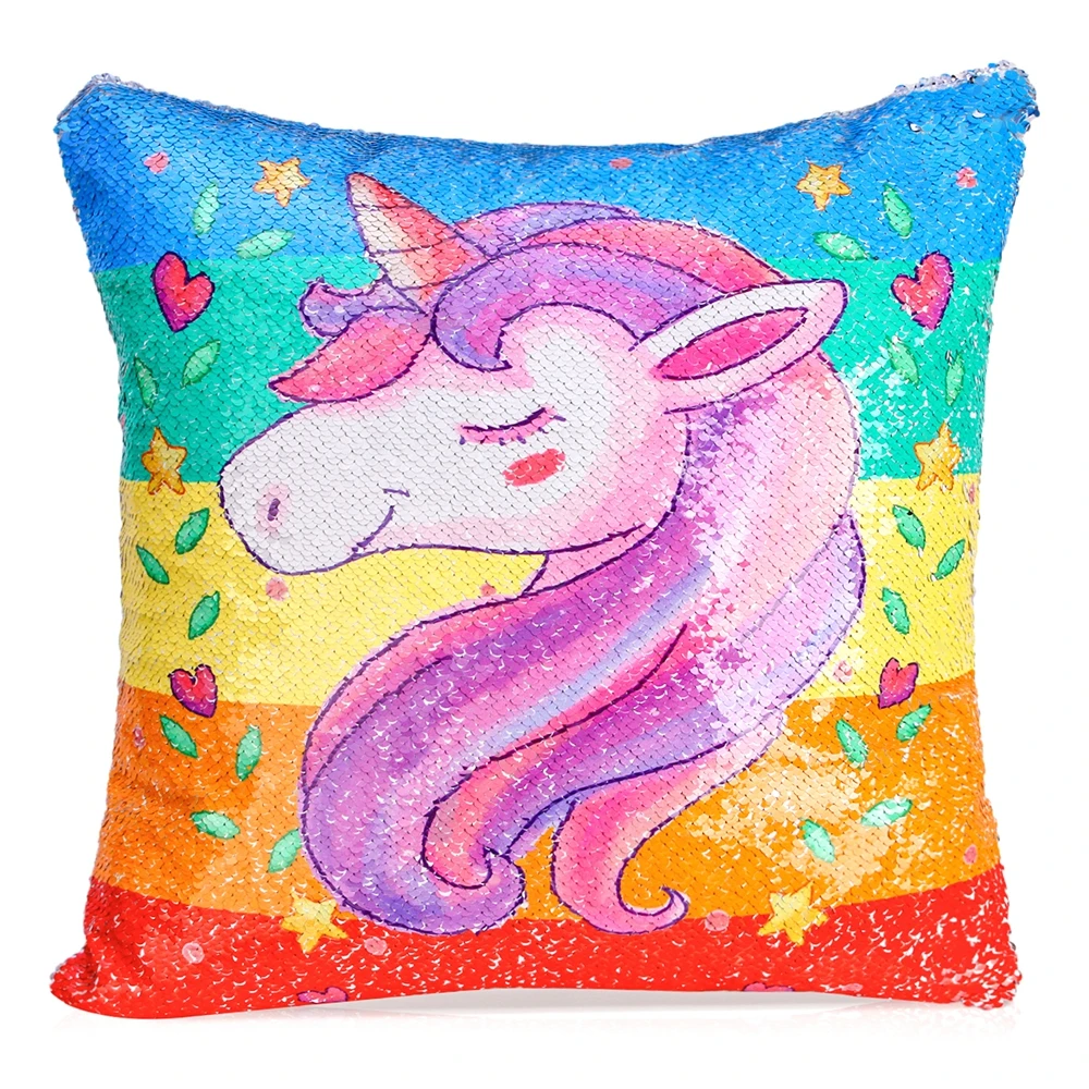 

Super Shining Magical Unicorn Mermaid Cushion Cover with Sequins Reversible Color Changing Pillow Case Pillow Cover for Seat Car