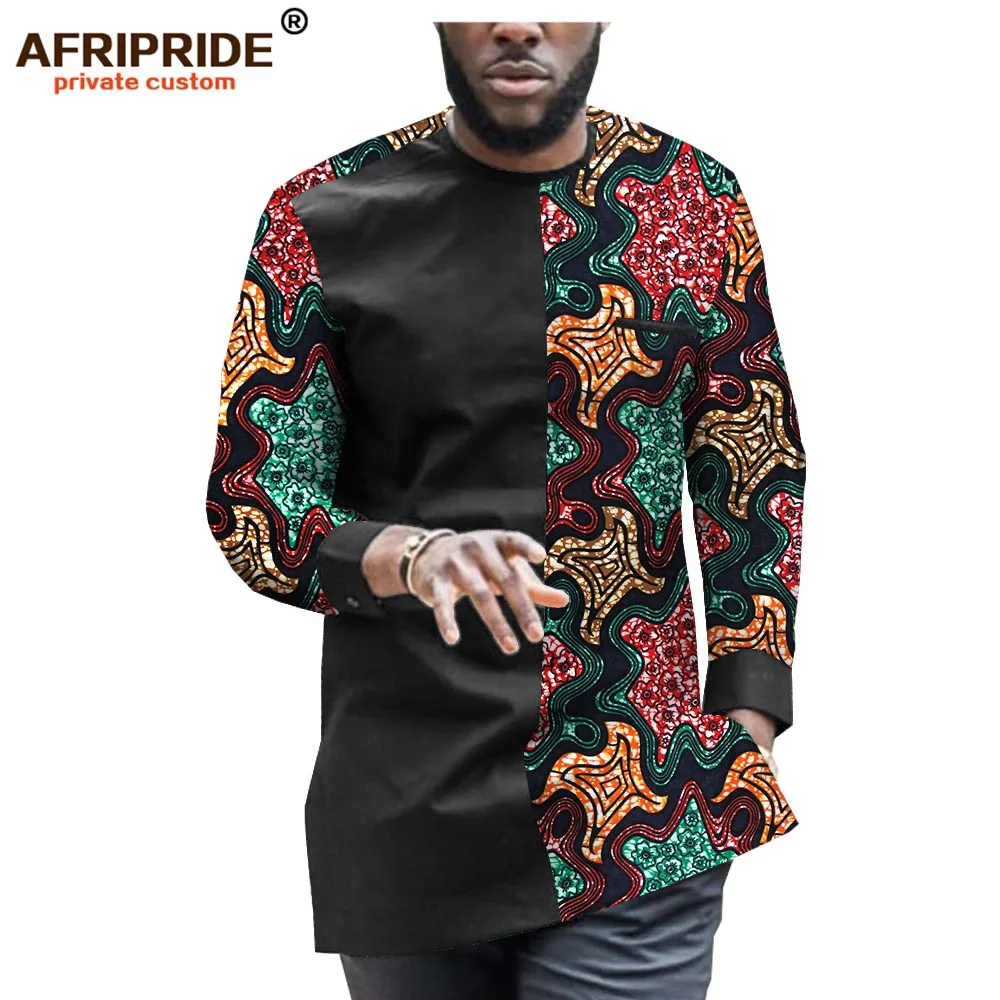 

2019 spring African style men's shirt AFRIPRIDE customized long sleeve o-neck casual shirt for men 100% batik cotton A1912001