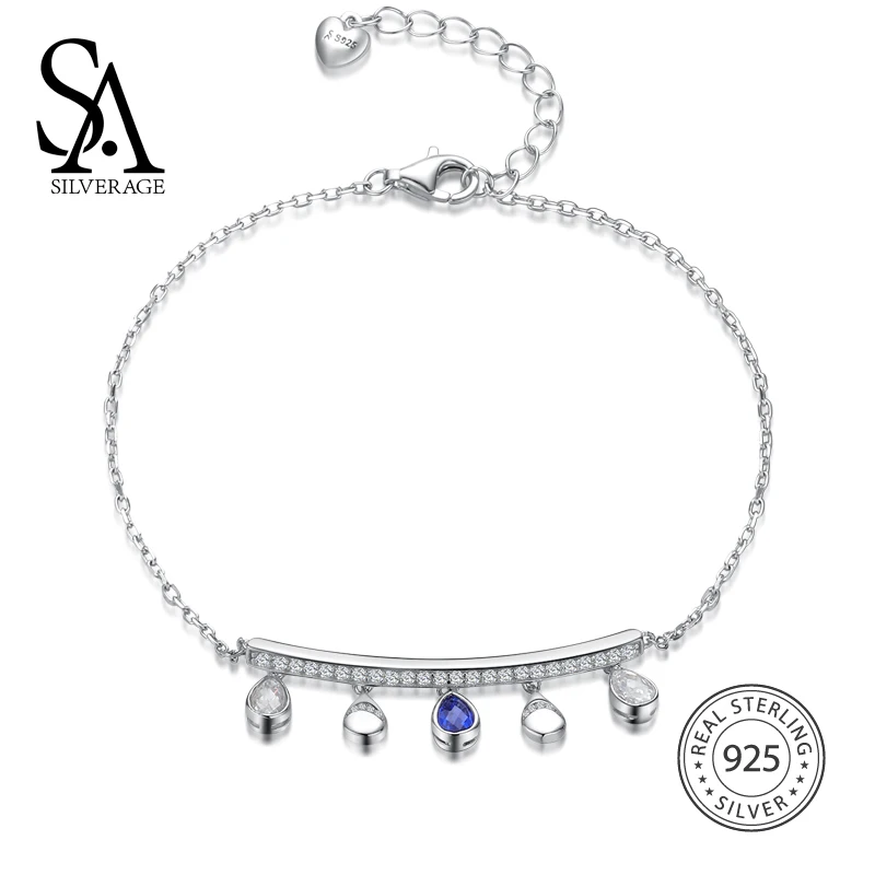 

SA SILVERAGE 925 Sterling Silver Water Drop Charms Bracelets for Women S925 Fine Jewelry Office Lady Women Accessory