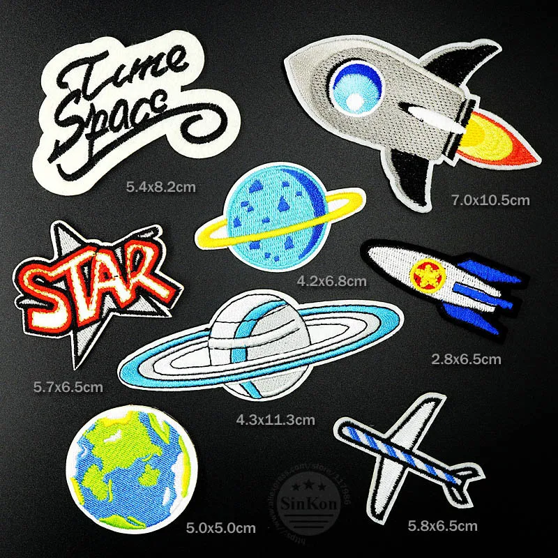 

8pcs/lot Time Space Rocket Earth Mars Patch Badge Clothes Embroidery Applique Ironing Clothing Sew Supplies Decorative