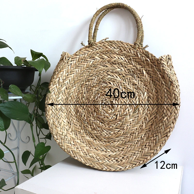 New-Natural-hand-woven-big-straw-bag-round-popularity-straw-Women-Shoulder-Bag-beach-holiday-bag