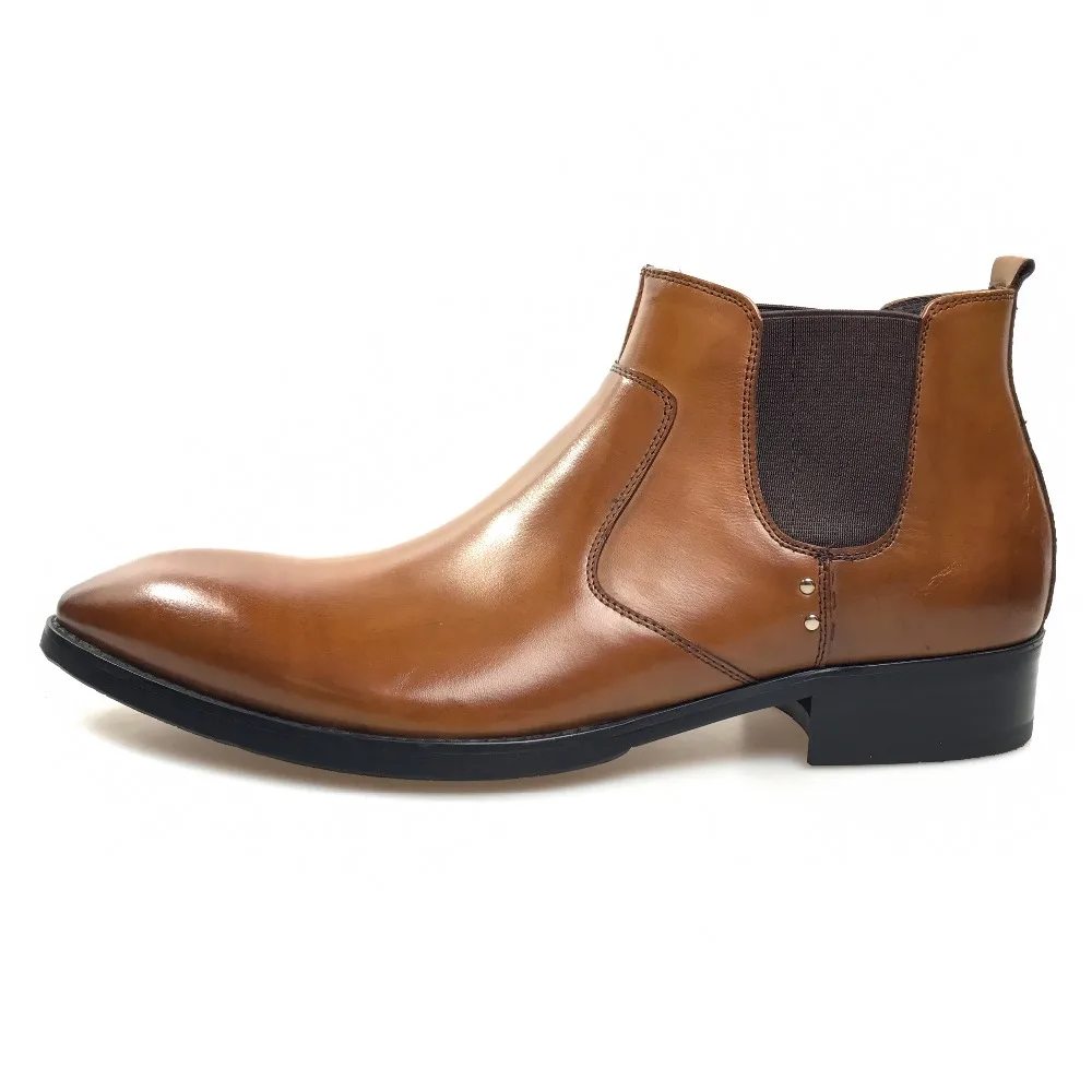 Grimentin Men Ankle Boots Genuine Leather Orange Slip On Business Formal Shoes