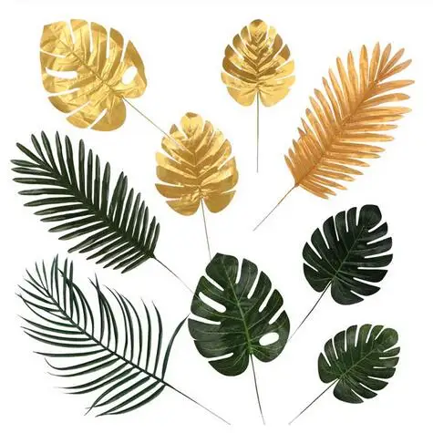 

2pcs small medium monstera deliciosa green leaves artificial leaf hawaii birthday party room decoration supplies