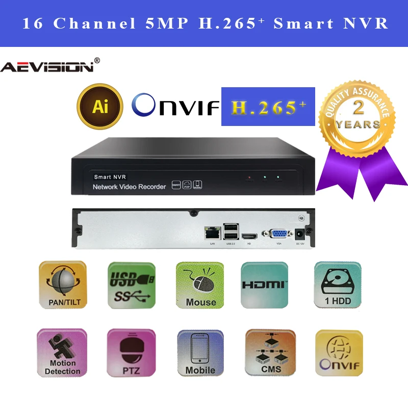 

H.265 H.264 NVR 16 CH P2P 5MP network video recorder Supports 1VGA+1HDMI onvif cctv recorder for IP security camera surveillance
