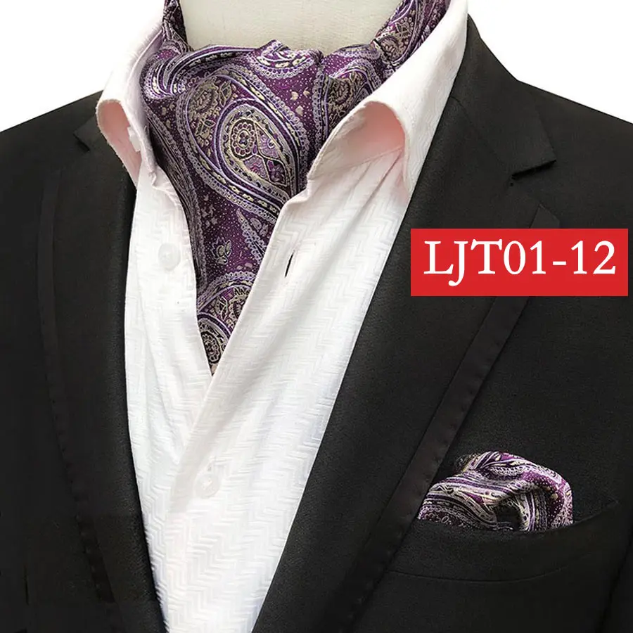 YISHLINE горячий мужской шелковый Аскот галстук набор мужской галстук платок-галстук Набор Цветочный Пейсли горошек Карманный квадратный набор Мужские аксессуары - Цвет: LJT01-12