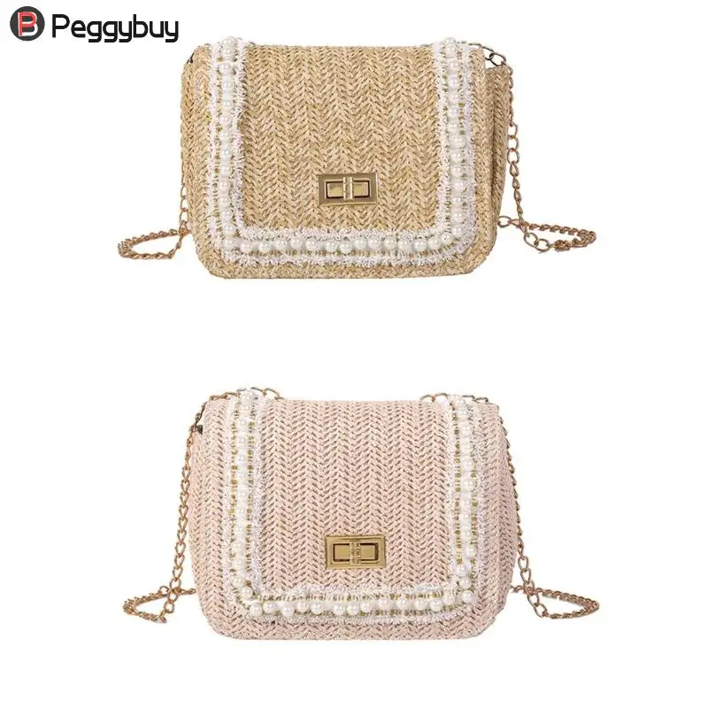 

Women Messenger Bags 2019 Summer Straw Handbags For Ladies Chains Shoulder Crossbody Bags For Women