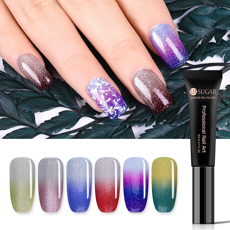 UR SUGAR 8ml Thermal Gel Polish Glitter Temperature Color Change Soak
