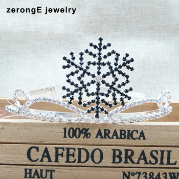 

zerongE jewelry small elegant princess snowflake hair tiara band black rhinestone crown tiaras for lady hair decoration