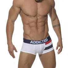 2016 Новый Addicted мужские U Выпуклая Мешок Боксеры Хлопок Трусы Сексуальные Брюки В Обтяжку Гей Шорты Флаг Полосатый Underwear Черный/белый/Красный/Желтый