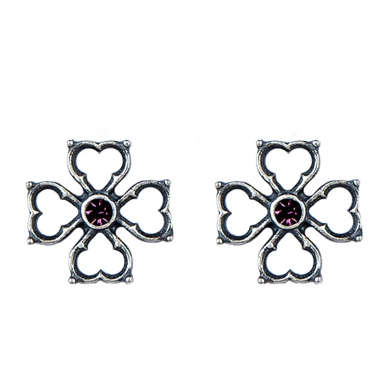 

UMGODLY Fashion Charm S925 Sterling Silver Gothic Cross Stud Earrings Purple Crystal Earrings Retro Women Jewelry Party Gift