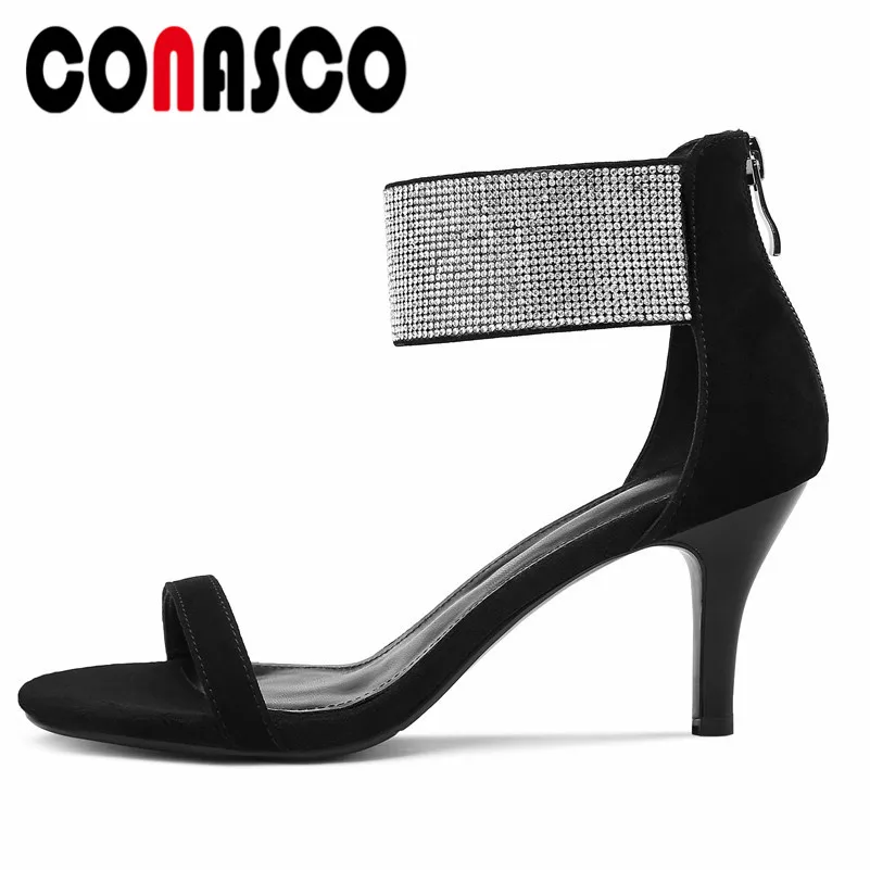 

CONASCO Cover Heel Back Zipper Fashion Summer Sandals Women New Sexy Pumps Prom Party Shoes Woman Suede Leather Elegant Sandals