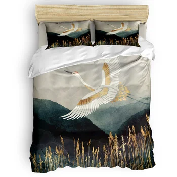 

Custom Flying Crane Duvet Cover Set Retro Mountain Sky Nature Collection of 3/4pcs Autumn Bedding Set Bed Sheet Cover Set