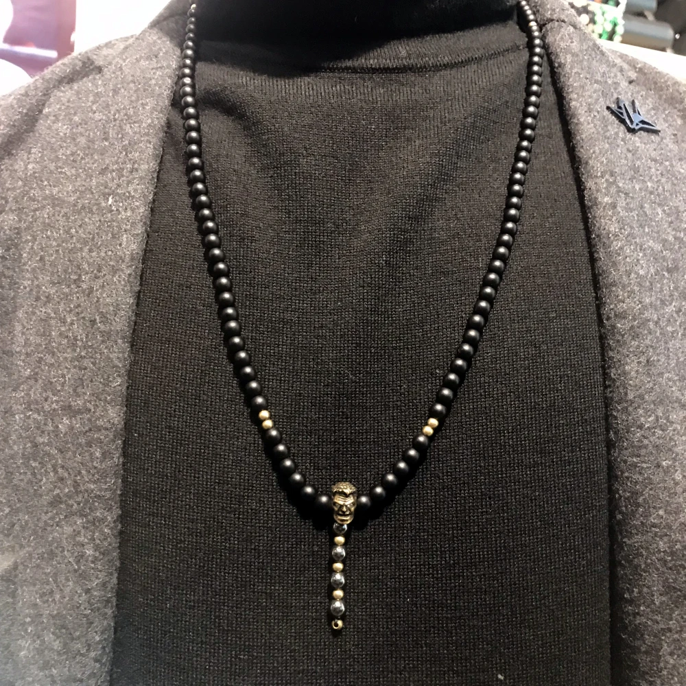 Ожерелье Mcllroy для мужчин/мужчин, длинное ожерелье из натурального камня с подвеской в виде черепа, черное мужское ожерелье из гематита, ювелирное изделие