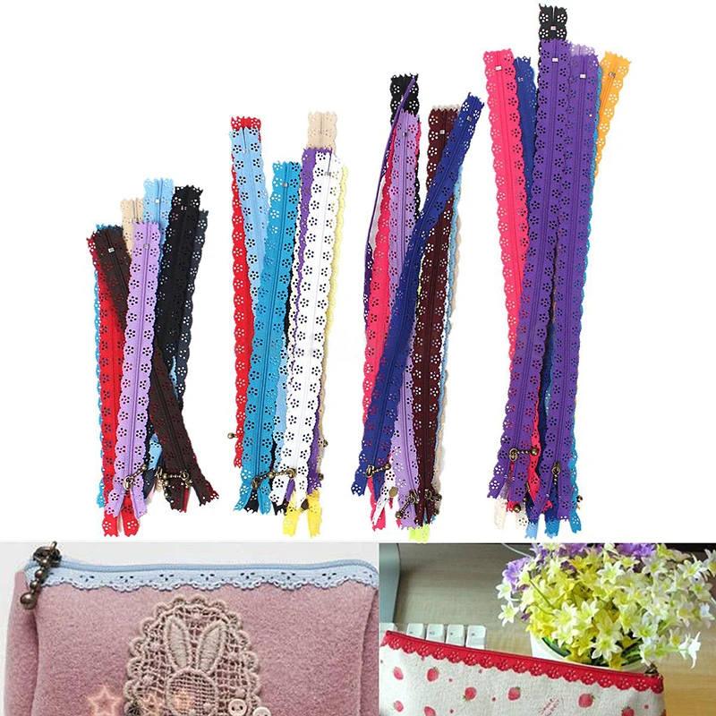 

10pcs Multicolor Lace Closed End Zippers Puller Nylon Zipper For Purse Bags DIY Sewing Accessories Random Colors